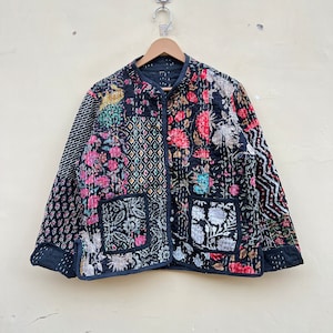 Patchwork Quilted Jackets Cotton Floral Bohemian Style Fall Winter Jacket Coat Sweatshirt Boho Quilted Reversible Jacket for Women