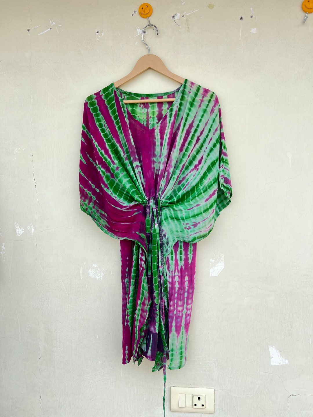Short Tie Dye Kaftan, Summer Tie Dye Dress, Beach Cover Ups, One Size ...