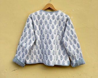 アメリ ヴィンテージ　新品未使用INDIA BLOCK PRINT JACKET Indian Block Print Fabric Quilted Jacket Short Kimono Stripe