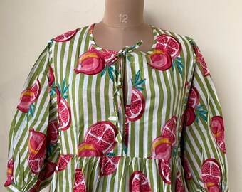 Bohemian Pure Cotton Dress, Soft Cotton Dress For Women's, Party Wear Dress, Puff Sleeve Cotton Dress, Resort wear Dress, Gift For Her