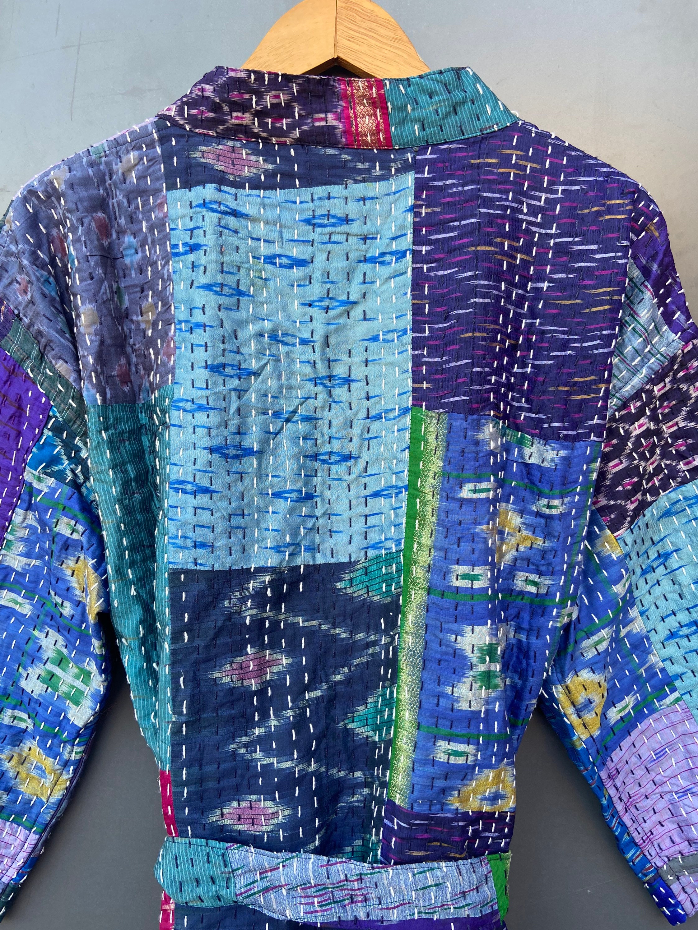 Indian Patchwork Cotton Block Print Fabric Jacket With Silk - Etsy