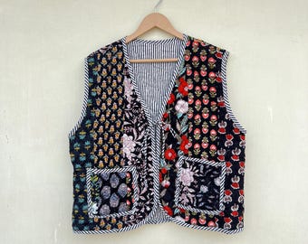 Handmade Patchwork Cotton Vest: Indian Quilted Jacket