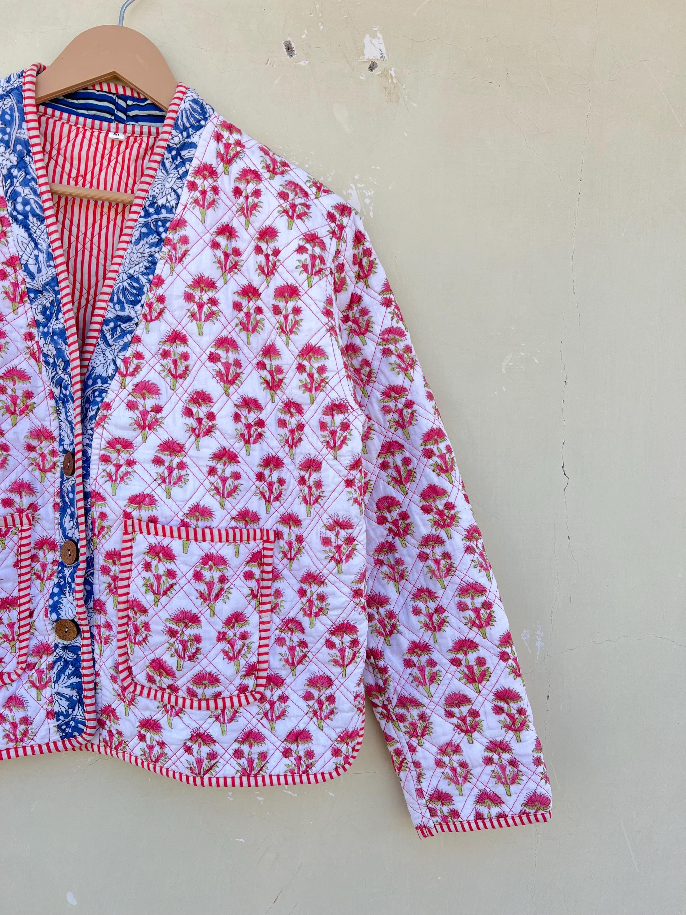 Floral Hand Block Print Cotton Quilted Jacket - Boho Indian Coat