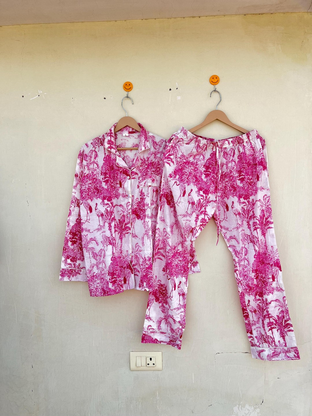 Handmade Indian Cotton Pajama Set: Two-piece Luxury Sleepwear