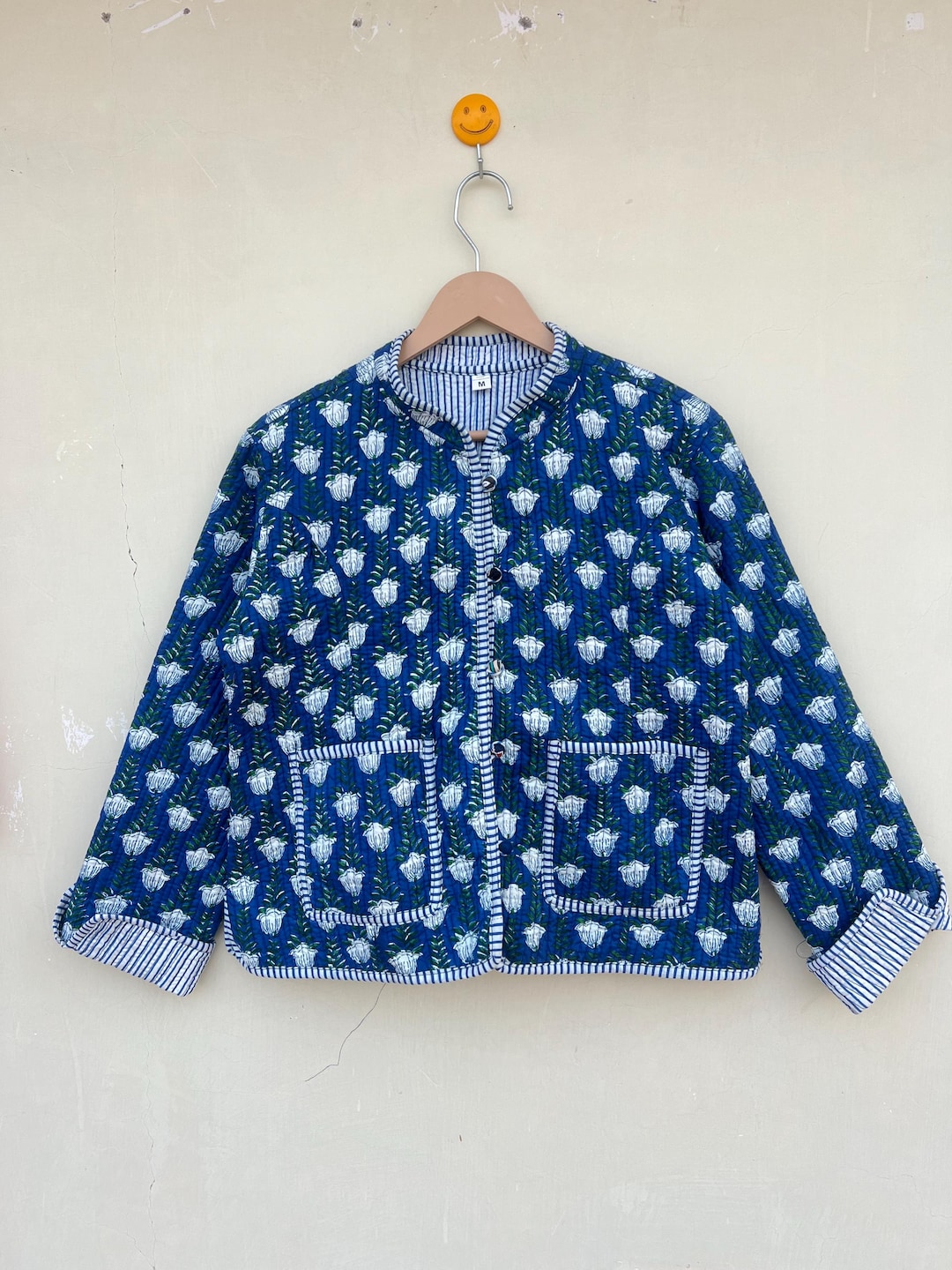 Reversible Block Print Cotton Jacket: Indigo Blue Vintage Style - Etsy