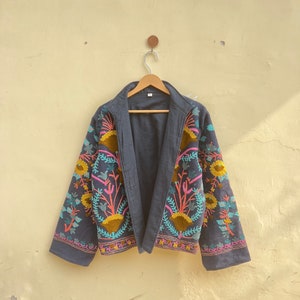 Veste tnt brodée suzani faite main bleu marine tendance vêtements pour femmes cadeau pour elle image 3