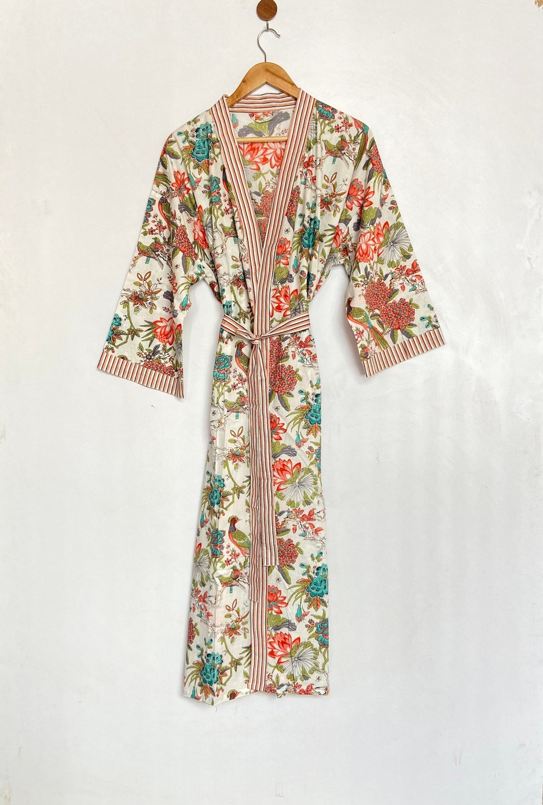 Floral Pattern Beautiful Cotton Kimono, Women's Cotton Stylish Robe ...