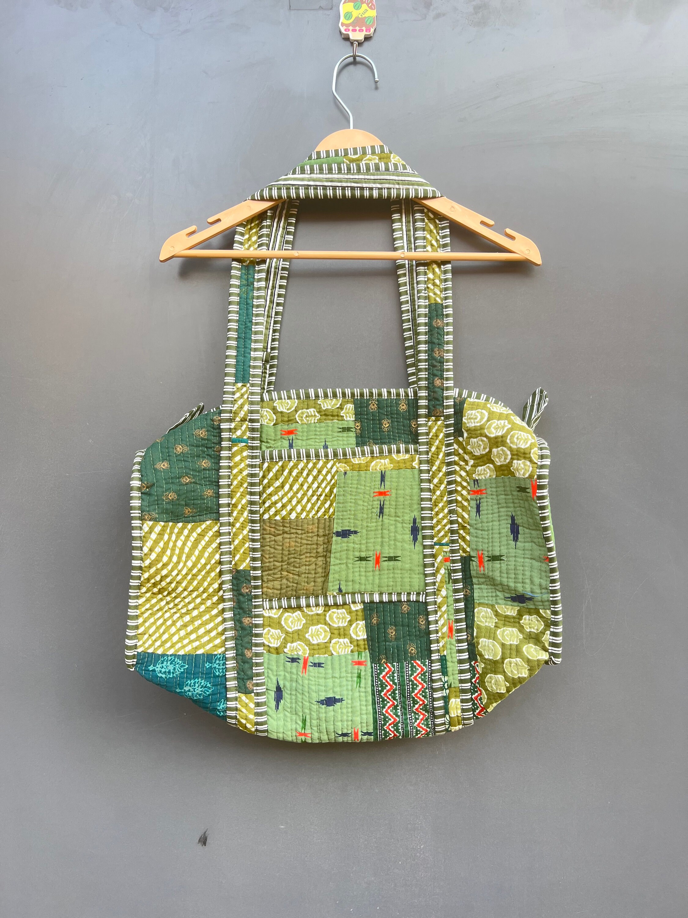 Borsa A Tracolla Donna In Cotone Patchwork Giallo, Stile Indiano, Fatta A Mano, Dimensioni Medie