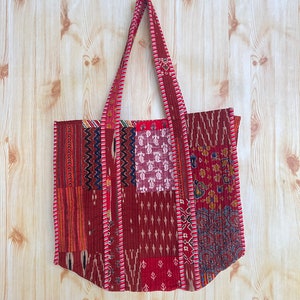 Quilted Patchwork Cotton Tote Bag: Handmade Travel Work Bag
