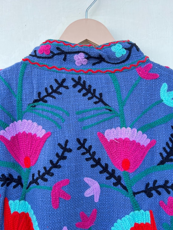 ハンドメイド 花刺繍ジャケット ヴィンテージレッドハンドメイド刺繍レースリボンジャケット刺繍リボン