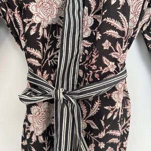Black cotton Kimono, Floral Printed Vintage Boho LoungeWear Cotton Kimono Dress, Soft and Comfortable Nightwear for Summer, Bridesmaid Robes image 5