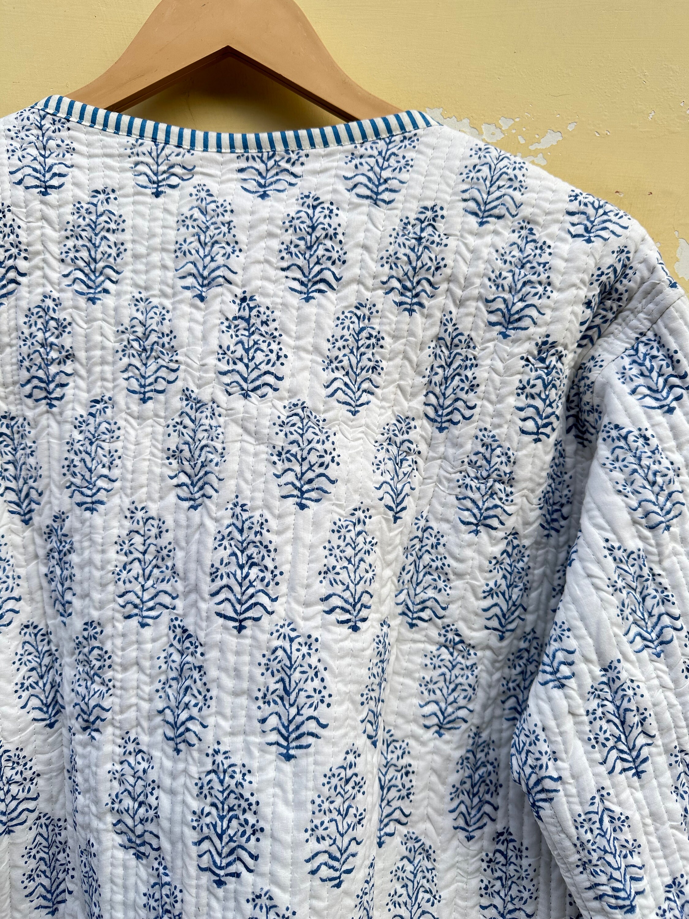 Indian Block Print Jacket With Belt, Quilted Kantha Jacket