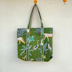 Indische Tragetaschen Gesteppte handgemachte Baumwollblock Gedruckt Große Schulter Einkaufstasche Frauen, Floral Baumwolle Ethnische Handgemachte Tragetaschen