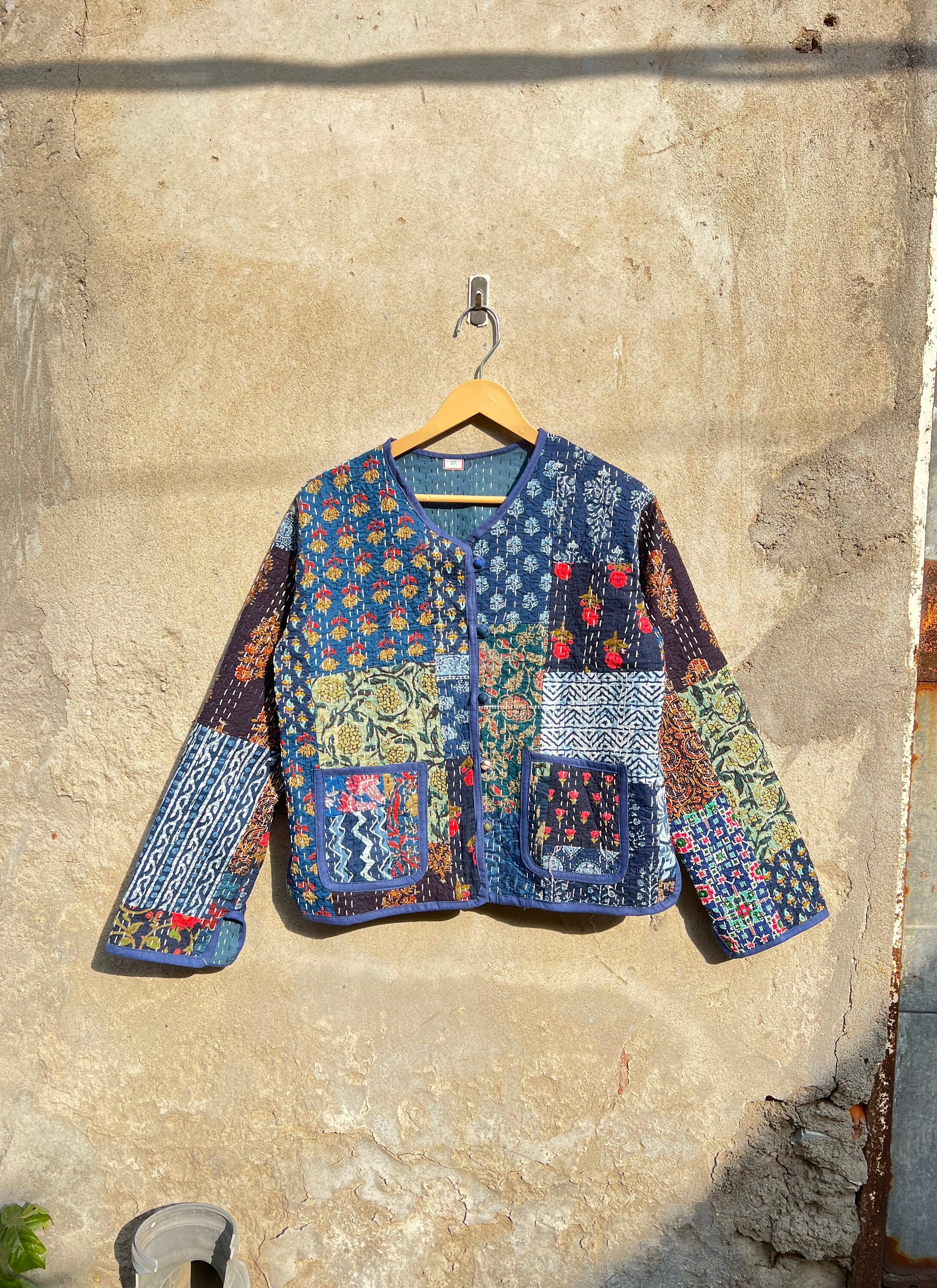 Handmade Kantha Quilted Jacket: Reversible Patchwork Cotton Coat