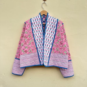 Vintage Reversible Flower Quilted Jacket , Quilted Jacket, Short kimono Women Wear New Style Pink Jacket, Winter Fashion