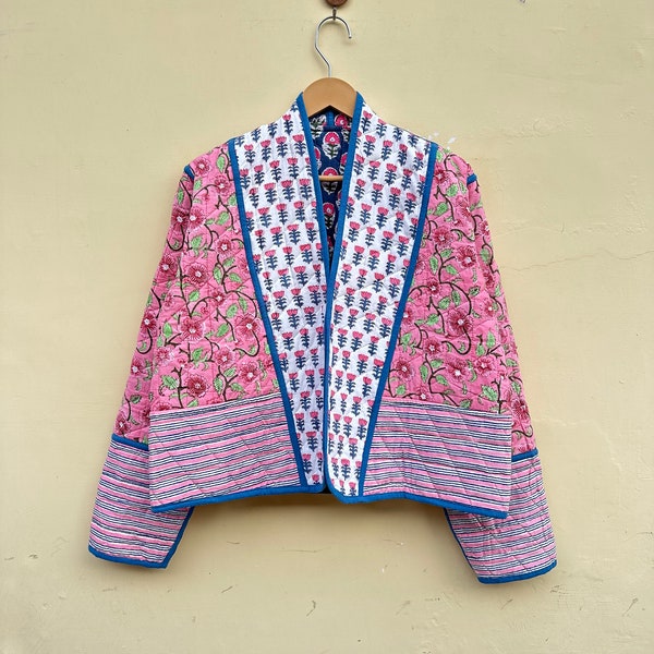 Vintage Reversible Flower Quilted Jacket , Quilted Jacket, Short kimono Women Wear New Style Pink Jacket, Winter Fashion