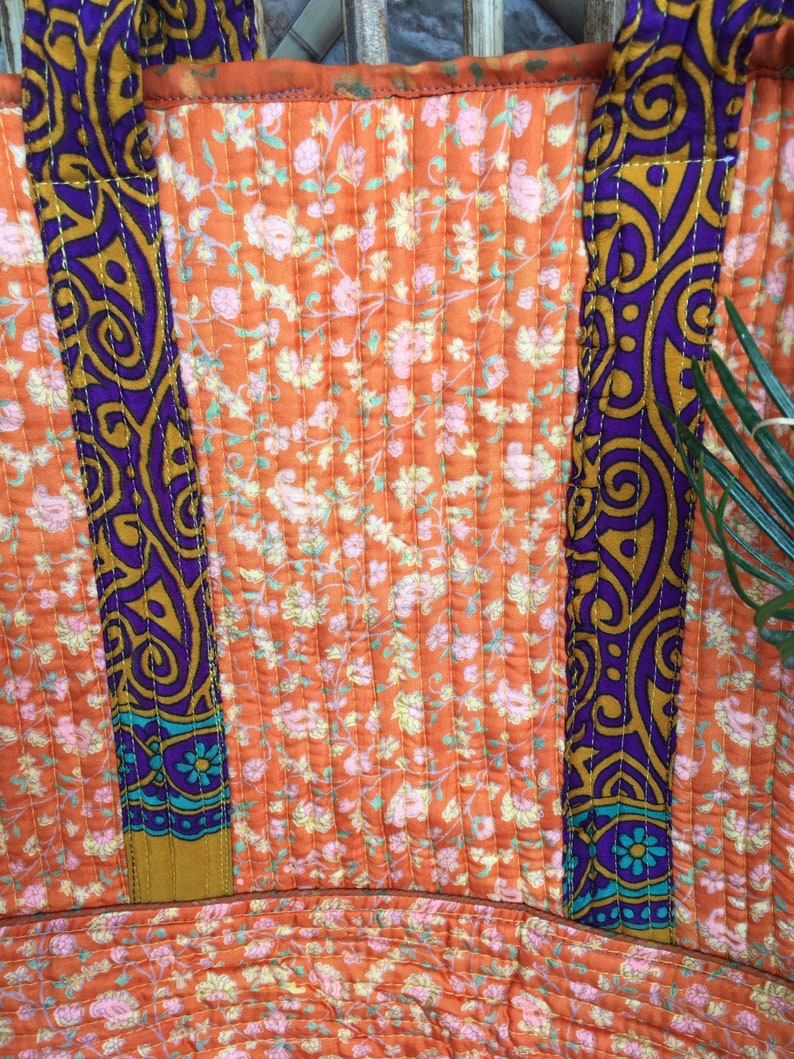 Shopping Bags Christmas Bag ! colorful tote bag Silk Quilted bag recycled Recycled Sari Everyday Bag sari reclaimed