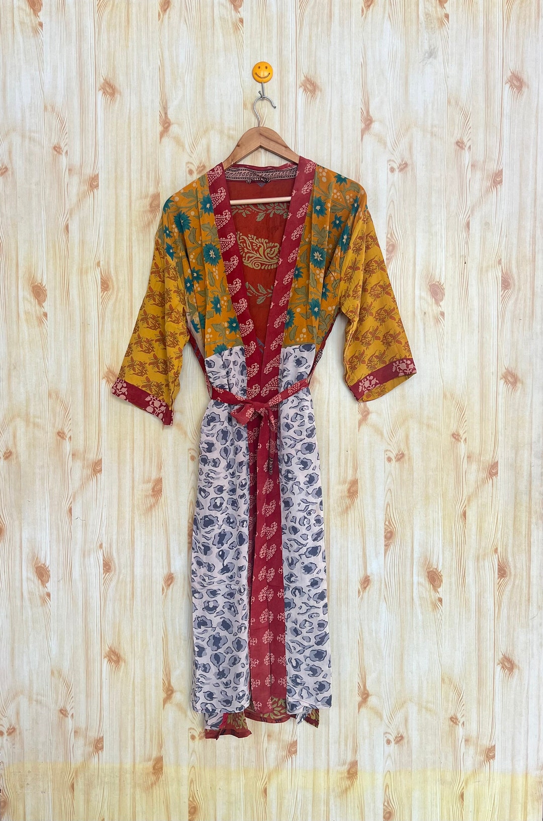 Red and Yellow , Dressing Gown, Vintage Kimono With Belt, Christmas ...