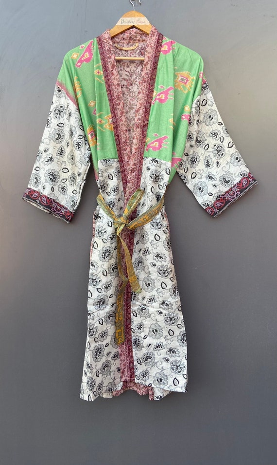 Recycled Art Silk Kimono Art Silk Sari Robe Kimono Indian Dressing Gown  Floral Bath Robe Night Wear Suit Long Silk Robe, Art Silk - Etsy