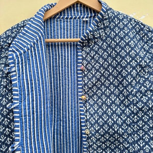 Giacca indiana con stampa a blocchi vintage Giacca collor, giacca Bohemein, giacche a righe. Blu immagine 4