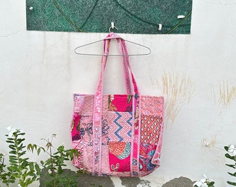 Quilted Jhola Bag, Cotton Quilted Tote Bags, Handmade Quilted Printed Market Bag, Tote Shopping Bag, Hippie Bag, Market Bag, Tote Bags