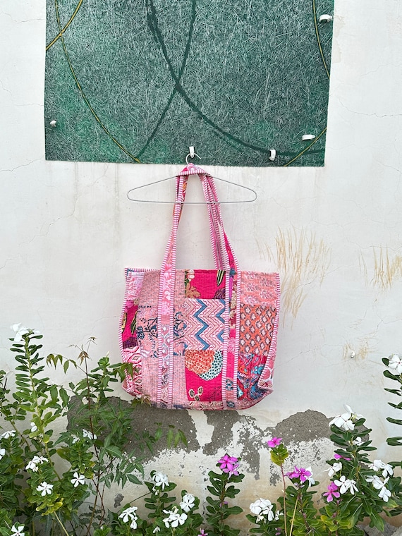 Floral Print Quilted Tote Bag: Handmade Reversible Cotton