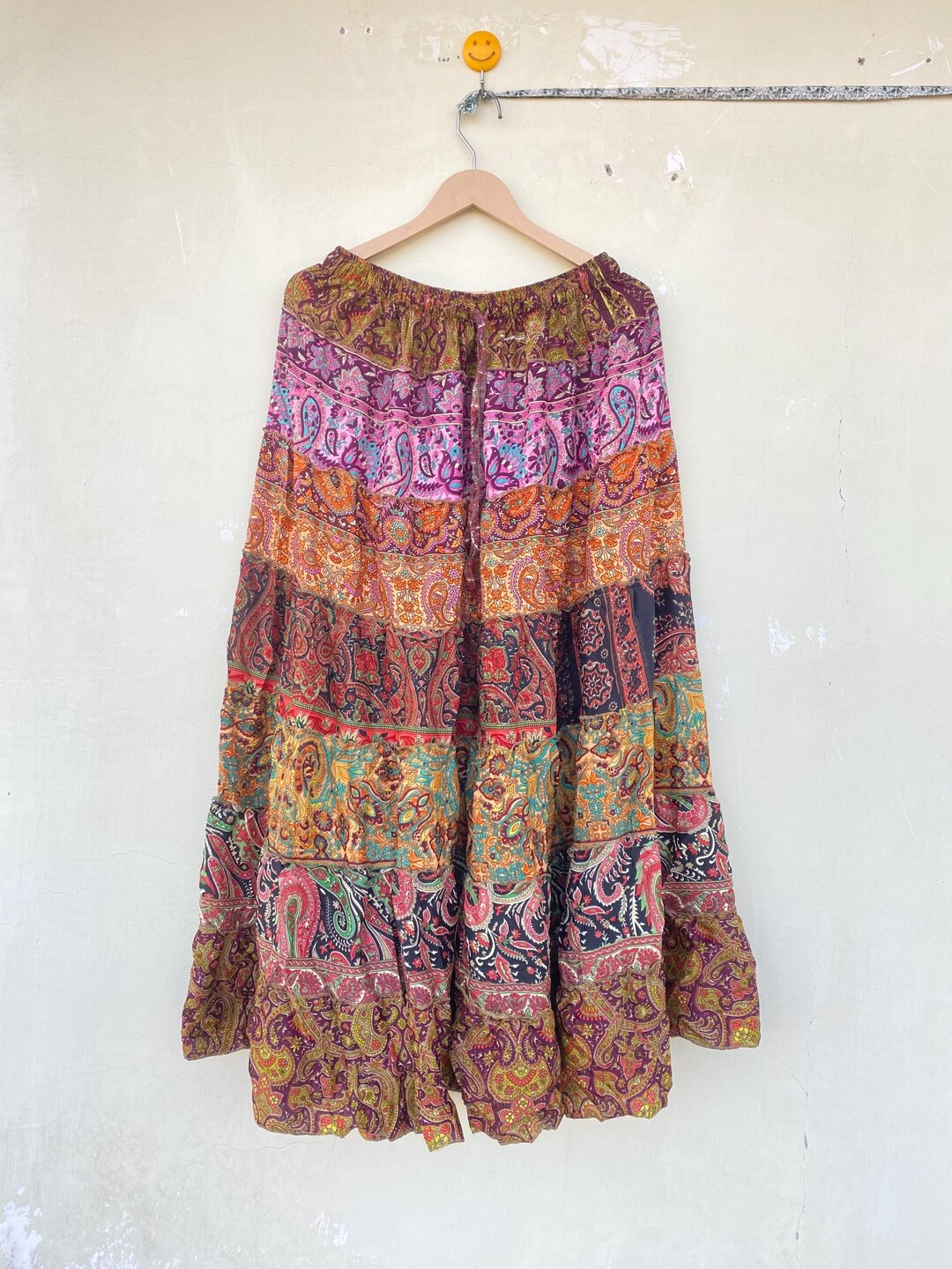 Vintage Sari Beaded Patchwork Bohemian Skirt Orange W28 4 main image 1