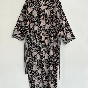 Black cotton Kimono, Floral Printed Vintage Boho LoungeWear Cotton Kimono Dress, Soft and Comfortable Nightwear for Summer, Bridesmaid Robes image 7