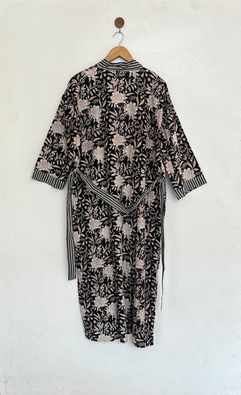 Black cotton Kimono, Floral Printed Vintage Boho LoungeWear Cotton Kimono Dress, Soft and Comfortable Nightwear for Summer, Bridesmaid Robes image 7