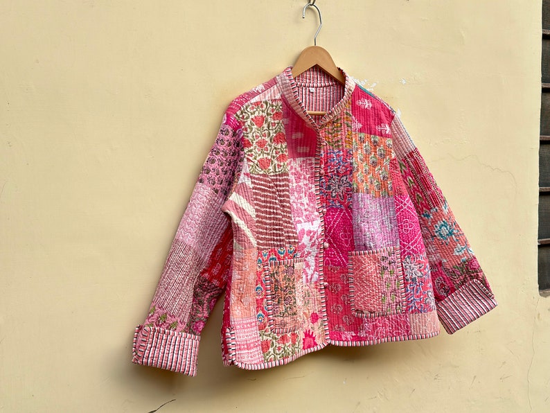 Patchwork Quilted Jacken mit Kragen Baumwolle Floral Boho Stil Herbst Winter Jacke Mantel Streetwear Gesteppte Wendejacke für Frauen Bild 4