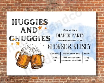 Editable Huggies and Chuggies, A Baby is Brewing Baby Shower Invitation, Coed Baby Shower, Diaper Shower, Parents to Be Shower