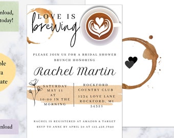 Love is Brewing Bridal Shower Invitation Template, Printable Coffee Bridal Shower Invitation Download, Bridal Brunch Wedding Shower