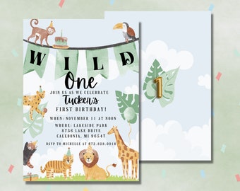 Wild One Birthday Boy Girl Invitation, Wild One Invitation Printable, Safari Wild One Party Invite, Safari Animals Invitation, Jungle Animal