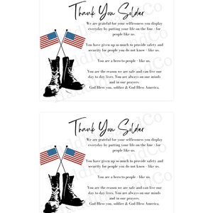 Thank A Soldier Thank You Card Care Package Overseas Printable Veterans ...