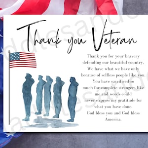 Thank A Veteran Thank You Card For Veteran Service Member Printable Veterans Day Thank You Service Army Military Navy Marines Honor Flight image 1