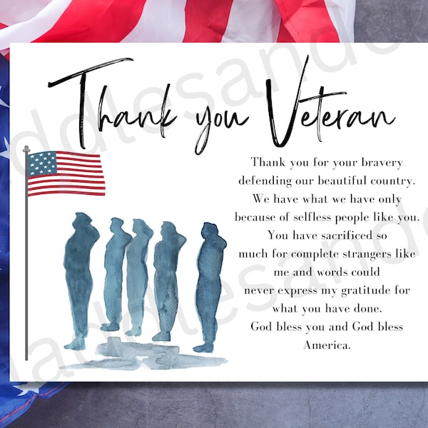 Thank A Veteran Thank You Card For Veteran Service Member Printable Veterans Day Thank You Service Army Military Navy Marines Honor Flight