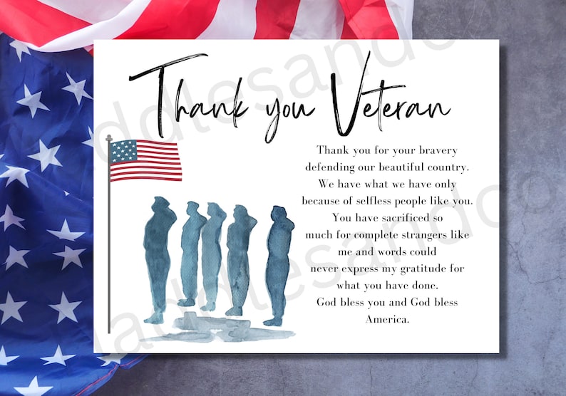 Thank A Veteran Thank You Card For Veteran Service Member Printable Veterans Day Thank You Service Army Military Navy Marines Honor Flight image 1