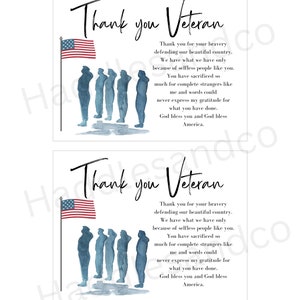 Thank A Veteran Thank You Card For Veteran Service Member Printable Veterans Day Thank You Service Army Military Navy Marines Honor Flight image 3