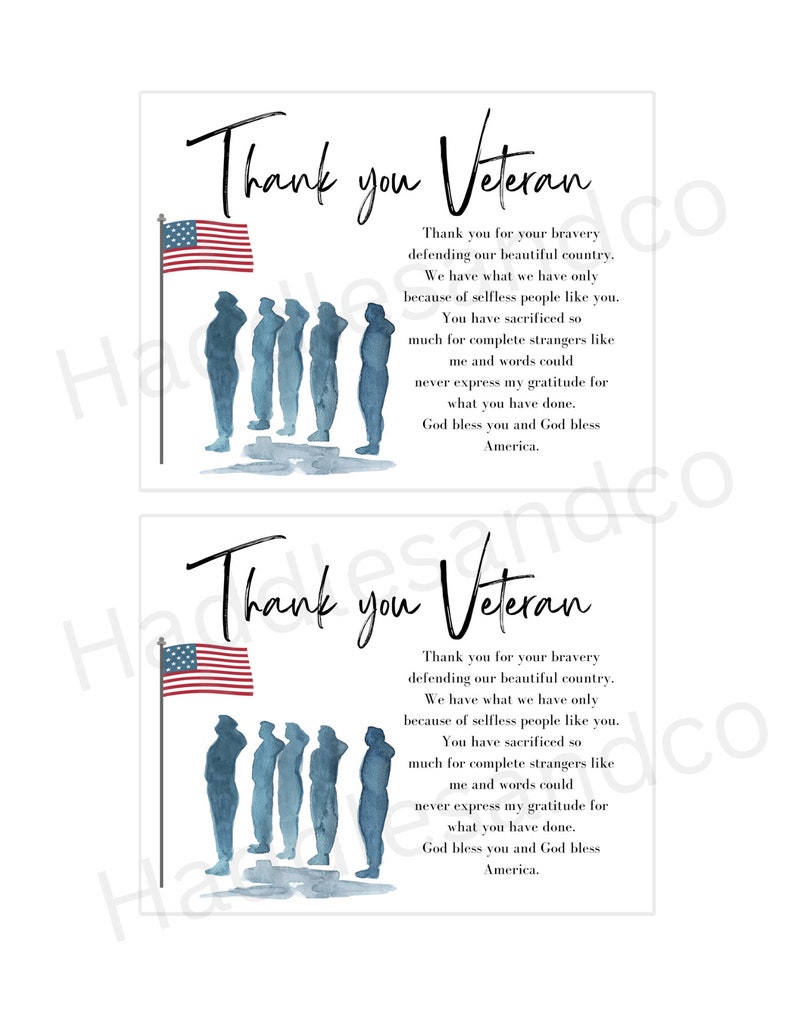 Thank A Veteran Thank You Card For Veteran Service Member Printable Veterans Day Thank You Service Army Military Navy Marines Honor Flight image 3