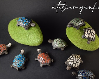 Mini hand-carved Raku ceramic turtle