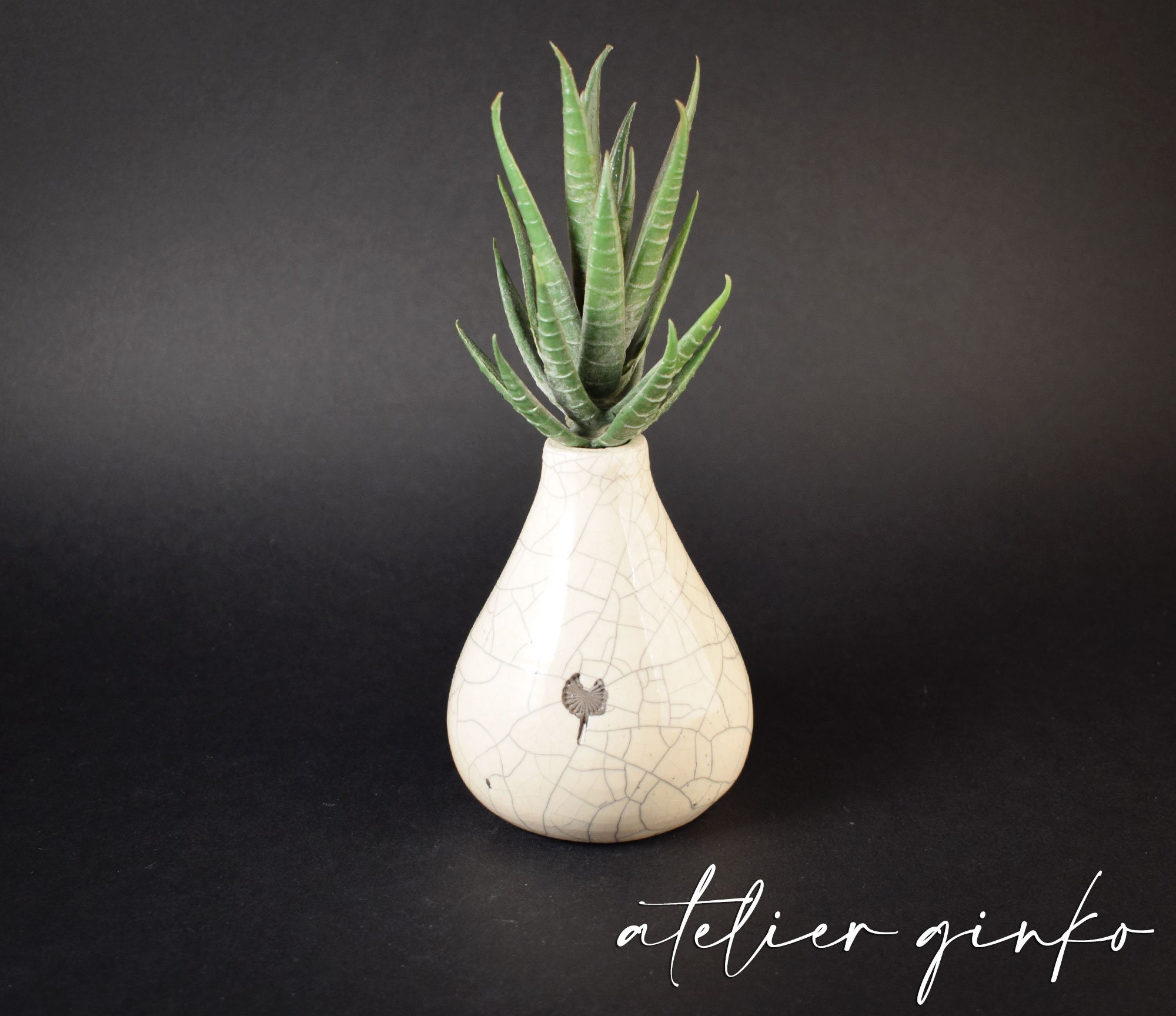 Vase Forme Goutte Raku Blanc