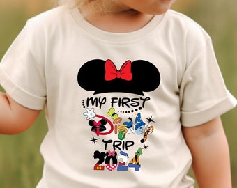 My First Disney Trip 2024 Shirt, Disneyland Shirt, Personalized Minnie And Mickey Outfits, Disney Family Crew Shirt, Couple 2024 T-Shirt