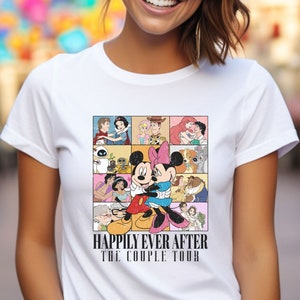 Happily Ever After The Couple Tour Shirt, Aladdin And Jasmine Belle And Beast Up Movie Couple Shirt ,Mickey And Minnie Love Sweatshirt