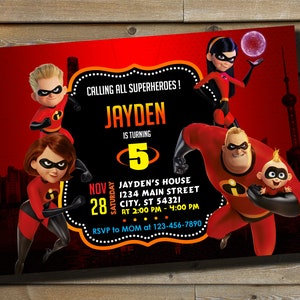 Invitación digital de Los Increíbles - Invitación de cumpleaños de Los Increíbles - Invitación de fiesta de Los Increíbles - Mr Incredible Elasticgirl