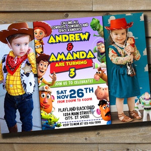 Toy Story Invitation With Photo - Toy Story Invite - Sibling Birthday Invitations - Twins Birthday - Digital Invitation - Personalized