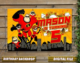 The Incredibles Birthday Backdrop: digitaal bestand Incredibles Party Decorations