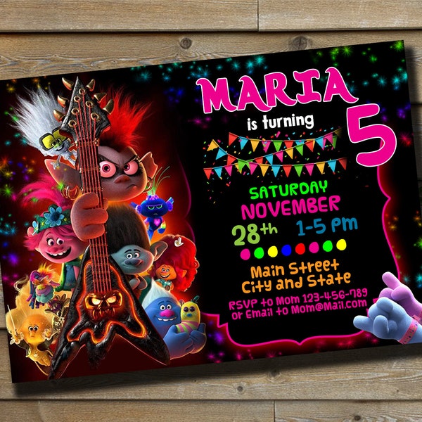 Trolls World Tour Birthday Invitation - Trolls Invitation - Trolls Girl Invitate- Trolls World Tour Birthday Party Invitation