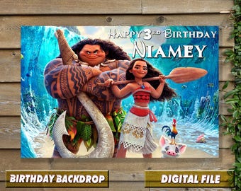Banner personalizado de Moana para cumpleaños: Decoración tropical para fiesta (archivo digital)