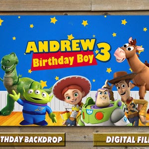 Toy Story Backdrop Banner - Toy Story Birthday Party Decorations - Toy STory Birthday Party - Personalized - Digital File