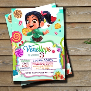 Vanellope digitale uitnodiging - Wreck It Ralph film verjaardagsfeestje uitnodigen - Vanellope meisje verjaardagsuitnodiging - gepersonaliseerd - digitaal bestand